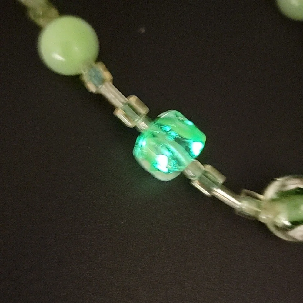 Unique Handmade Vibrant Green Art Glass Faceted Round Necklace and Bracelet Set